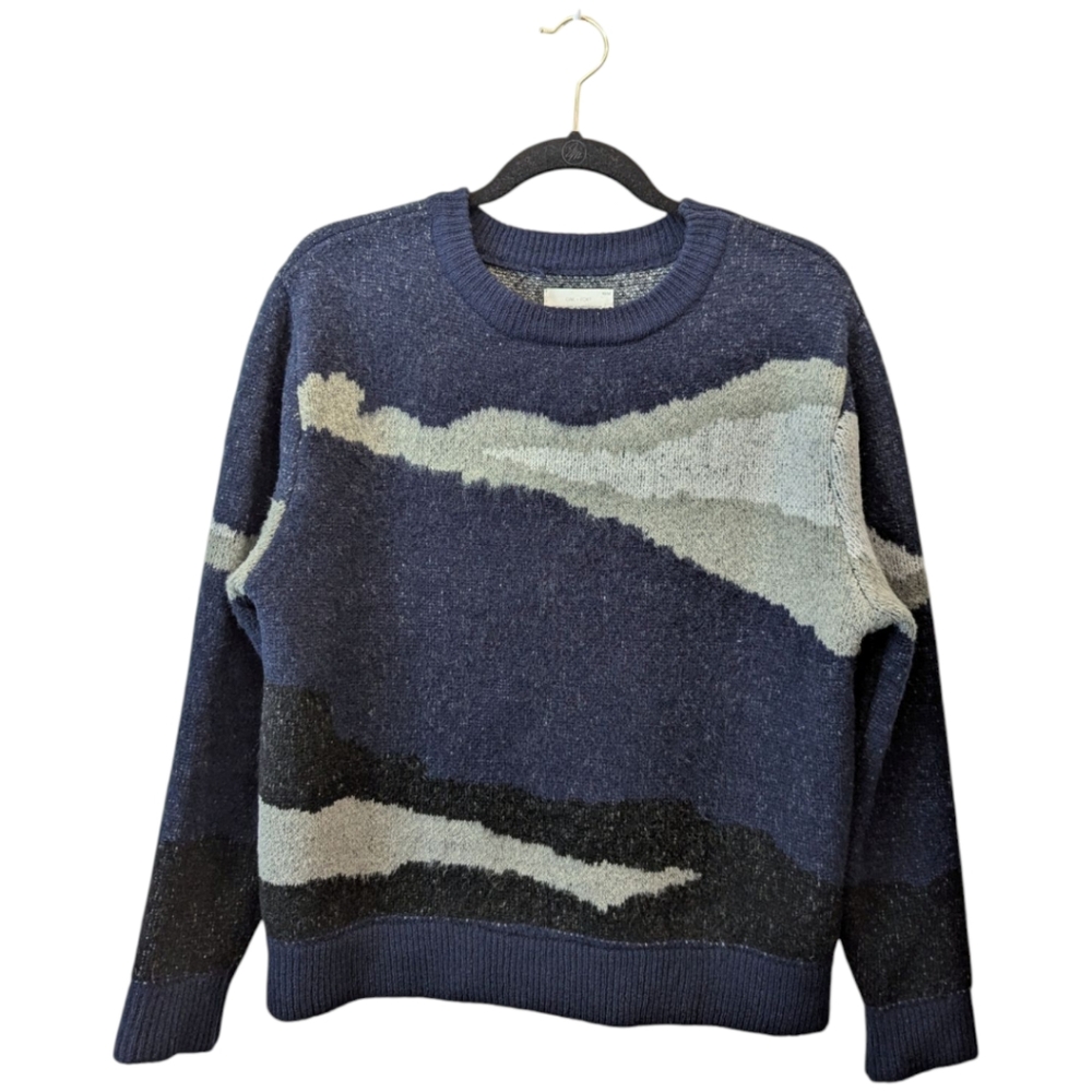 Oak + Fort Navy Blue And Gray Abstract Knit Sweater